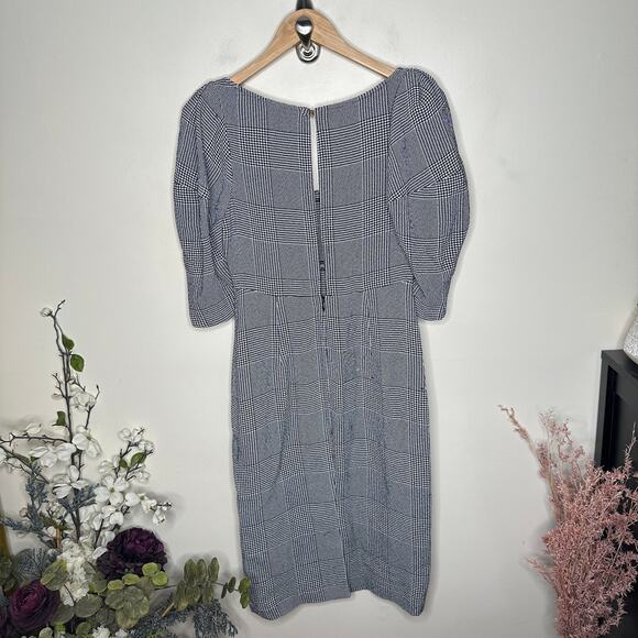 KHAITE Beatrice Midi Dress Puff Sleeve Sculptural Houndstooth Sz 2 $1,420 {A50} - Picture 5 of 7